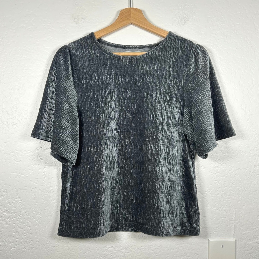 Madewell Texture & Thread Gray Green Velvet Crinkle Plisse Top Size XS